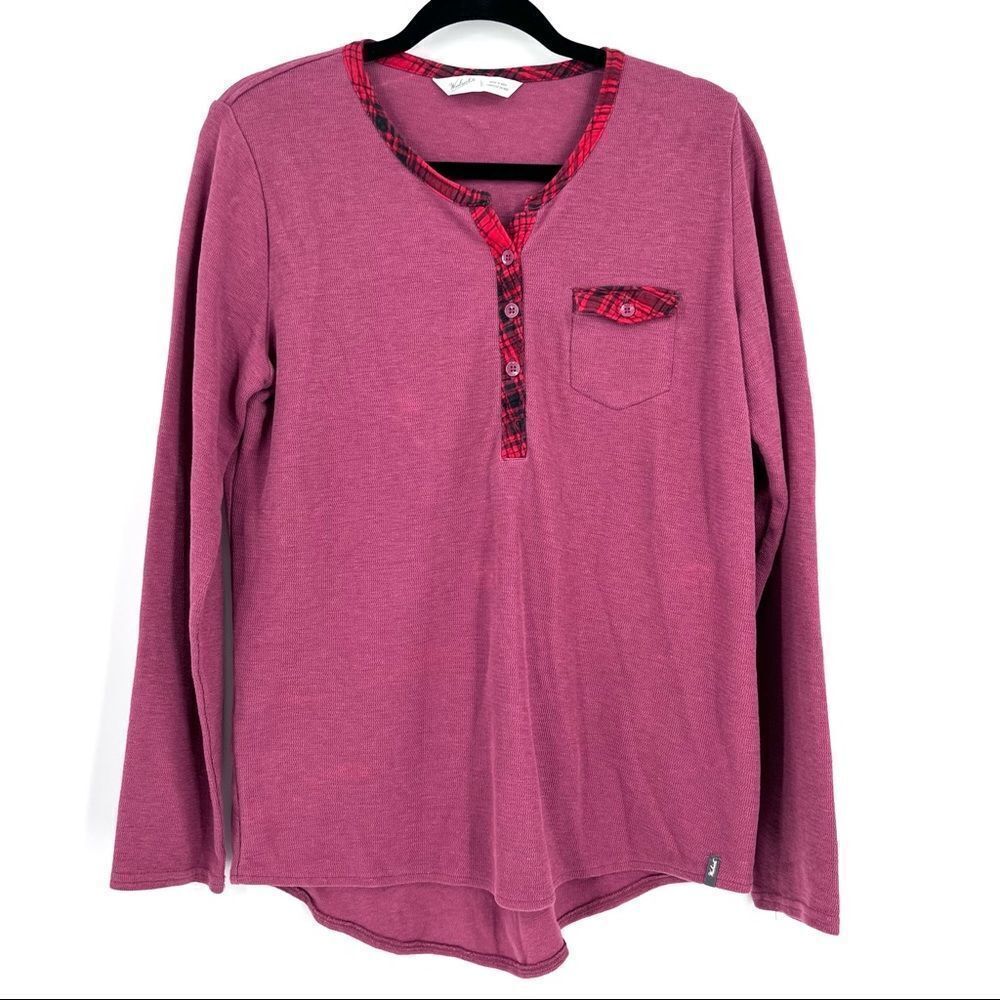Woolrich thermal waffle knit long sleeve tee Buffalo plaid‎ mixed print large